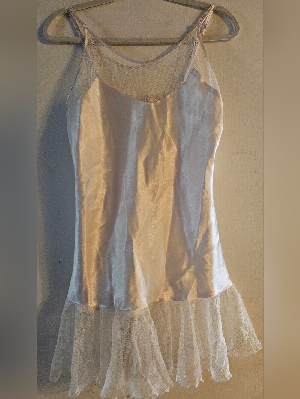 Vintage Blush Pink Mesh Trim Chemise Slip